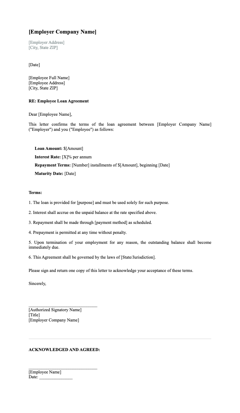 Standard Modern Employee Loan Agreement